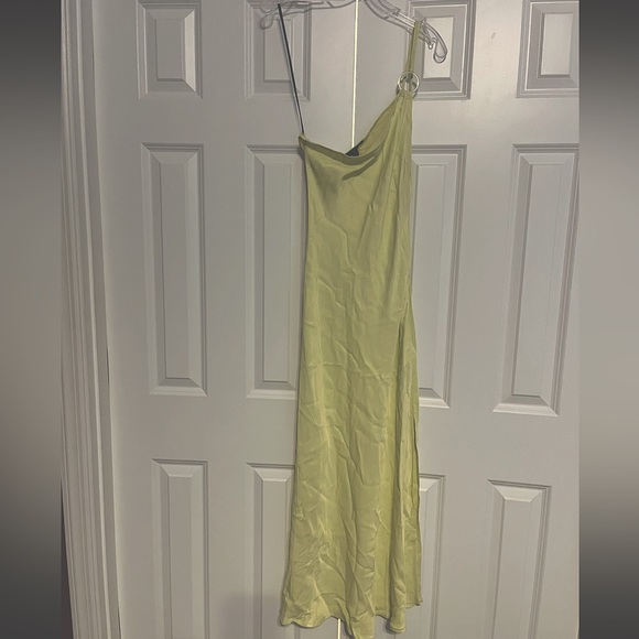 Light lime green, one shoulder maxi dress - Picture 1 of 5